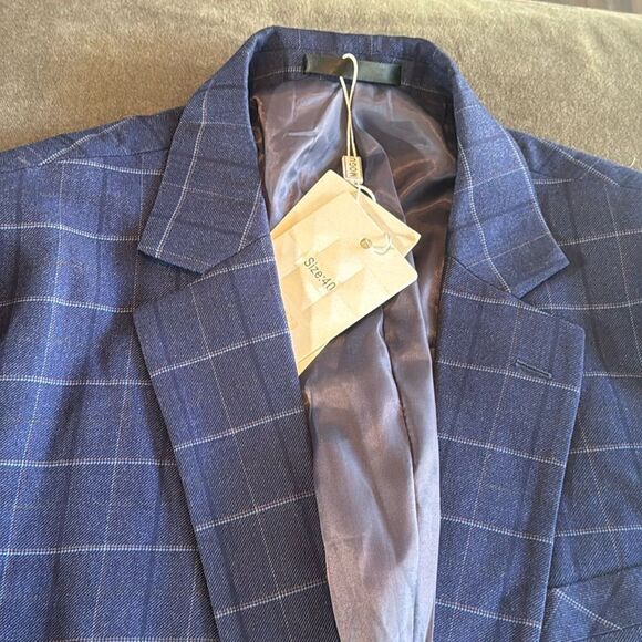 Men’s Blue Plaid 3 Piece Slim Fit Suit Notched Lapel Jacket 40 Pants 40 NWT - Picture 7 of 16